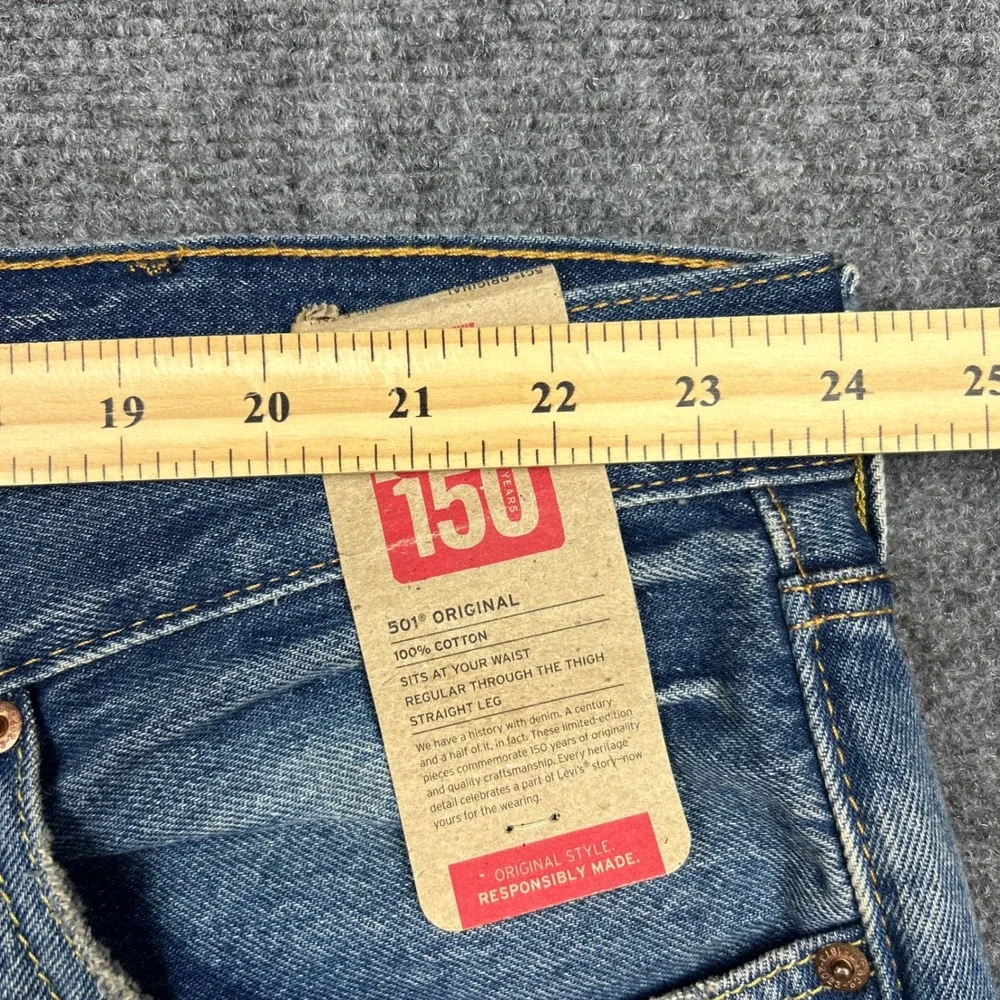 Levi's 501 Jeans Mens 48x30 Blue Distressed 150th Anniversary Button Fly Denim
